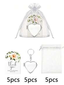 30pcs/15pcs Metal Heart Shaped Mirror Wedding Favor Sets, Includes 5pcs Keychain Mirrors, 5pcs Thank You Cards And 5pcs Organza Bags, Metal Heart Keychains, DIY Mini Makeup Mirrors, Portable Compact Mirrors, Suitable For Birthday Party, Proposal Party, Wedding Favors, Bridal Shower, Baby Shower - Multicolor - View 11