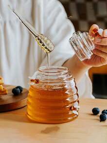 Tarros de cristal de miel con forma de panal con cucharita y tapa. Potes de miel de cristal pesado y transparente, recipientes para miel, mermelada, jalea, sirope para el hogar y la cocina - Multicolor - Ver 3