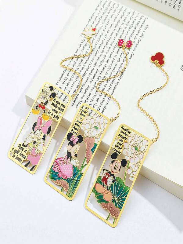 Disney 1 Set Disney Anime Cultural Creative Bookmark - Mickey & Minnie Lotus Flower Series Metal Laser-Cut Bookmarks, For School, Graduation, Valentine's Day, Birthday Gifts, Collectible Stationery Accessories