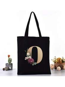 Fashion Casual Shoulder Bags Gold Letter Printing Shopper Canvas Foldable -Friendly Shopping Bag Tote Handbags Large Capacity Travel Grocery BagSchool Bag,Back To School Backpack,Large Capacity,Lightweight,Portable,Laptop Compartment, Suitable For Teen Girls Women College Students, Perfect For Back To School,College,Middle School, High School,Work , Business, Commute