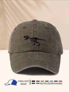 1 Pc Retro Line Dinosaur Print Washed Summer Sun Hat, Vintage Hipster Snapback Cap, Adjustable Brim Sun Protection Hat For Men And Women - Washed Cap - View 7
