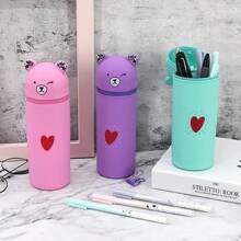 1pc Cute Bear Silicone Pencil Case, Portable Pen Box, Handy Student Stationery Organizer