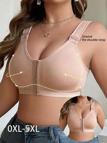 Front Closure Plus Size Women Comfortable Soft Wireless Bra - Apricot - View 5