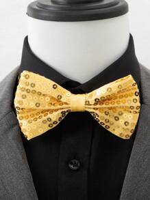 1pc Men's Fashionable Solid Color Sequins Formal Bow Tie, Suitable For Business, Student Events, Stage Performance, Hosting, Party, Graduation Photo Accessory