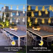 1pc 8 Modes Solar Powered Vintage Hemp Rope String Lights, Patio Garden Camping Decor, 4M 10LED Or 6M 16LED - Warm Light - View 3