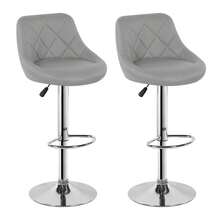 Jooli H Bar Stools Set Of 2, PU Leather Adjustable Swivel Breakfast Barstools With Gas Lift, Chrome Footrest And Base For Kitchen, Counter, Breakfast Bar, Grey - Grey - View 1