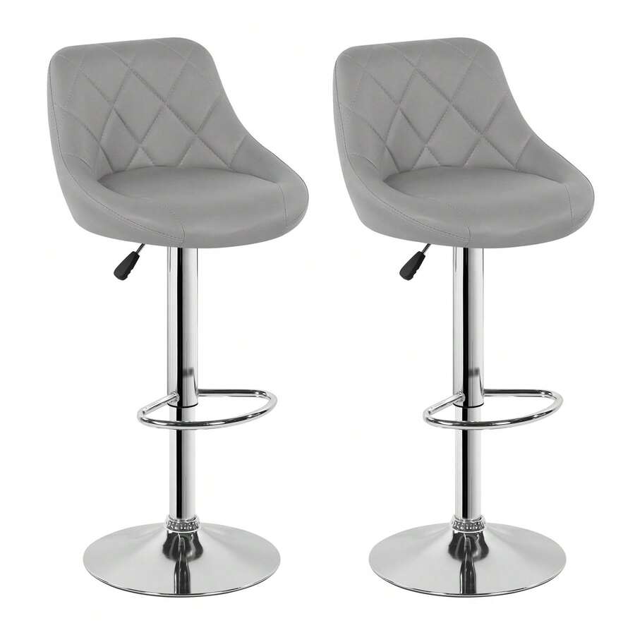 Jooli H Bar Stools Set Of 2, PU Leather Adjustable Swivel Breakfast Barstools With Gas Lift, Chrome Footrest And Base For Kitchen, Counter, Breakfast Bar, Grey - Grey - View 1