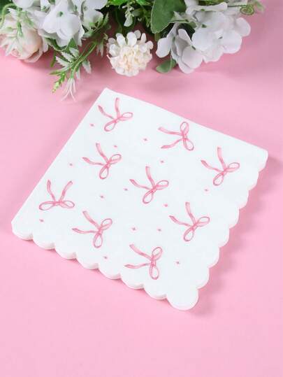 16pcs Pink Bow Paper Napkins, Pink Bow Party Disposable Napkins, Cocktail Tissue Paper, Suitable For Banquet, Wedding, Birthday Party, Baby Shower, Anniversary Reception And Other Events, Pink Bow Themed Birthday, Wedding, Baby Shower Decorations, Tabletop Decor, Pink Bow Party Decorations, Wedding Decorations, Baby Shower Decorations, Pink Princess Birthday Party Supplies, Party Disposable Tableware, Party Favors