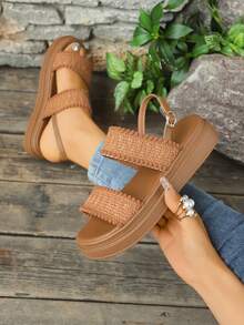 Sandali casual comodi con suola spessa da donna, scarpe da spiaggia estive versatili con cinturino, stile inglese a contrasto di colore