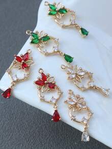 1pc/3pcs/6pcs Micro-Inlaid 5-Petal Teardrop Pendant, Suitable For DIY Jewelry Making, Earrings, Necklaces, Keychains - Multicolor - View 1