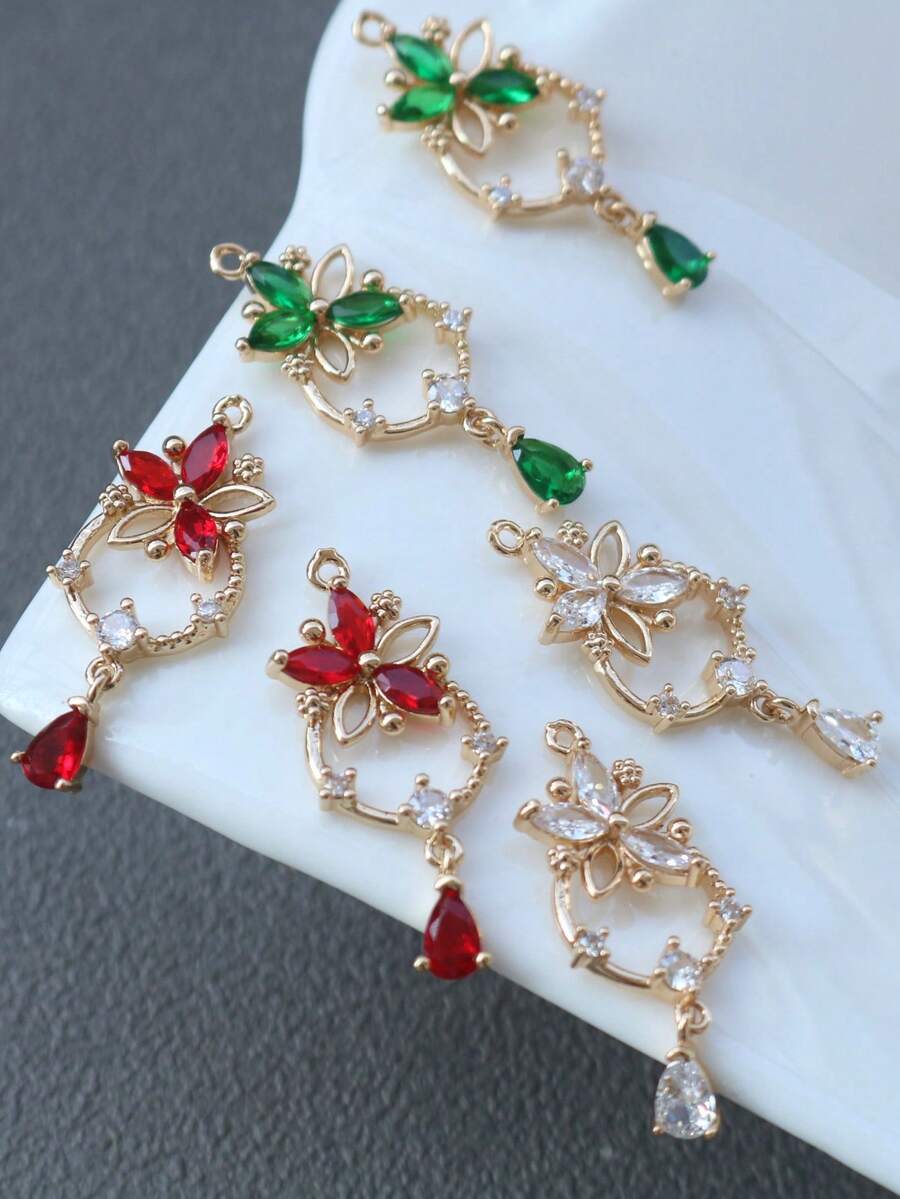 1pc/3pcs/6pcs Micro-Inlaid 5-Petal Teardrop Pendant, Suitable For DIY Jewelry Making, Earrings, Necklaces, Keychains - Multicolor - View 1