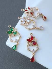 1pc/3pcs/6pcs Micro-Inlaid 5-Petal Teardrop Pendant, Suitable For DIY Jewelry Making, Earrings, Necklaces, Keychains - Multicolor - View 4