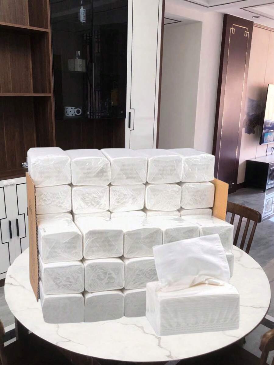 Pack large de 100 rouleaux de papier toilette 4/2, adapté à une utilisation domestique, hôtel, salon de mahjong, restaurant, maison d'hôtes. Emballage transparent.