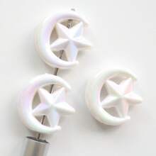 10pcs 27mm Color Plated AB Star & Moon Shape Straight Hole Beads, DIY Beaded Mobile Chain, Bag Charm, Keychain Materials & Accessories