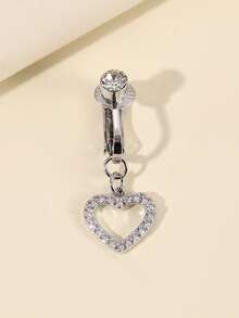 1pc Rhinestone Accent Heart Shaped Fake Belly Button Ring Jewelry For Women - Silver - View 1