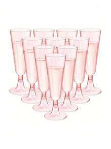 5pcs Pink Plastic Champagne Flutes, 5oz_150ml-160ml Clear Plastic Reusable Toasting Glasses, Tumblers, Cocktail Cups, Great For Weddings, Anniversaries, Garden, BBQ, Parties