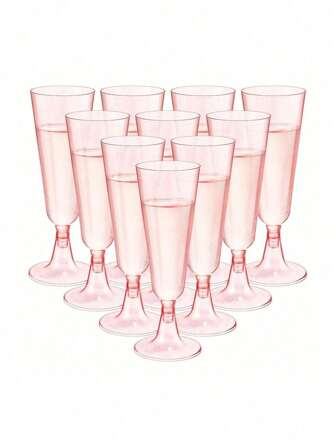 5pcs Pink Plastic Champagne Flutes, 5oz_150ml-160ml Clear Plastic Reusable Toasting Glasses, Tumblers, Cocktail Cups, Great For Weddings, Anniversaries, Garden, BBQ, Parties