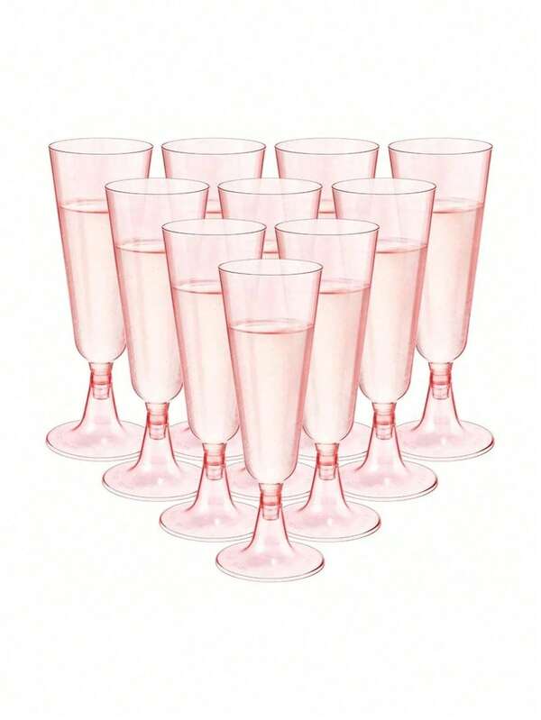 5pcs Pink Plastic Champagne Flutes, 5oz_150ml-160ml Clear Plastic Reusable Toasting Glasses, Tumblers, Cocktail Cups, Great For Weddings, Anniversaries, Garden, BBQ, Parties