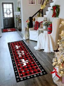 1 pieza Felpudo de Bienvenida de Navidad Alegre, Alfombra de Piso con Estampado a Cuadros de Árbol de Navidad y Alce, Antideslizante y Absorbente para Interior/Exterior, Decoraciones Navideñas 2024 para Decoración del Hogar, Baño, Cocina, Regalos de Navidad, Feliz Año Nuevo 2025, Decoraciones del Hogar para Festivales y Días Festivos - Multicolor - Ver 9