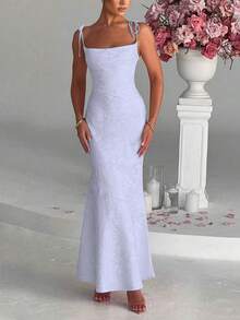 1件装女士时尚性感纯色修身打结吊带连衣裙