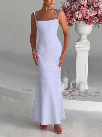 1pc Women's Fashionable Sexy Solid Color Bodycon Knotted Camisole Dress