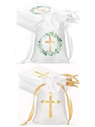 10 bolsas de regalo de satén para bautizo con cordón, bolsa de regalo religiosa, bolsa con forma de cruz para dulces y joyas, adecuada para regalos de bautizo, baby showers, regalos de cumpleaños, decoraciones de fiestas, bodas de verano, regreso a la escuela, útiles escolares y decoración del hogar