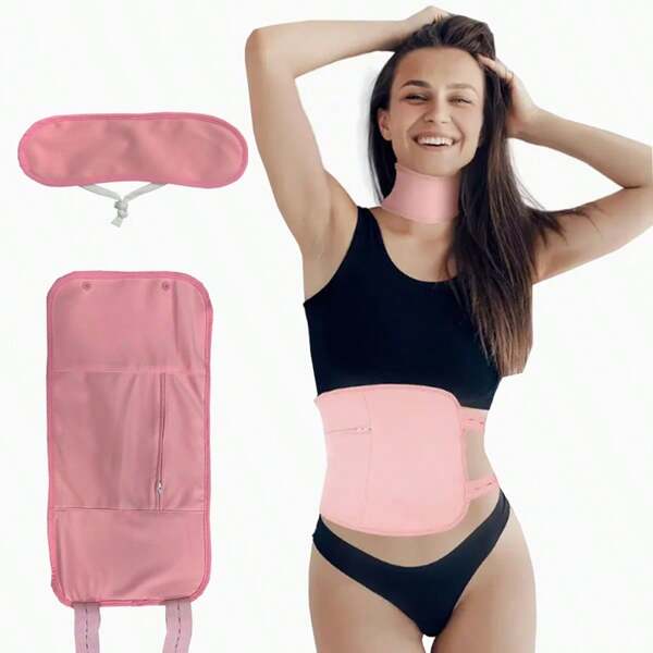 2pcs Set Pink Castor Oil Waist Bag And Neck Wrap, Washable And Reusable For Waist & Neck