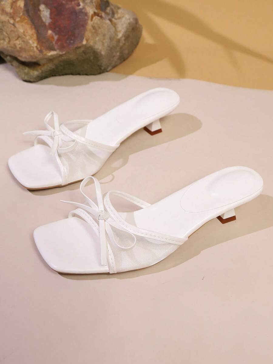 Women's Elegant Solid Color High Heel Sandals, PU Leather With Mesh Inlay, For Beach, Party, Outdoor, Summer