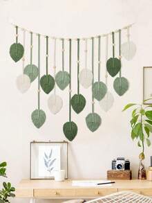 1件手工编织波西米亚风叶子造型装饰挂毯，适合作为礼物、咖啡馆装饰、家居装饰、卧室装饰（注：叶子可自行修剪） - 綠色 - 查看 4