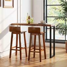 Lifezeal Juego de taburetes de bar de madera de 2/4 de 73 cm con respaldo y asiento macizos, sillas de bar de mediados de siglo - Marrón - 4 piezas - Ver 4