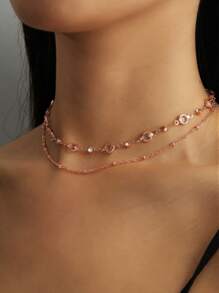 1pc Minimalist Fashionable Personalized Glass Multi-Layer Necklace For Women