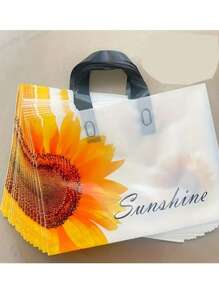 50 Peças Sacos de Presente de Plástico Reutilizáveis com Estampa Brilhante de Girassol, Design em Forma de Coração, Adequado para Compras, Festa e Ocasiões Especiais - Perfeito para Casamento, Festa de Aniversário, Decoração de Feriados, Dia das Mães, Cerimônia de Formatura, Sacos de Presente de Decoração de Girassol, Presentes de Inauguração, Comemorações de Aniversário, Decorações de Festa de Primavera/Verão, Sacos de Compras de Roupas