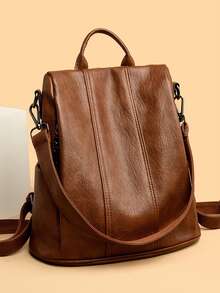 女式皮革背包高品质女士背包奢华设计师大容量休闲背包女孩包，学校背包 - 棕色 - 查看 4