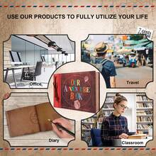 OUR ADVENTURE BOOK OUR Adventure book scrapbook album 11.9 X 7.6 inches 80 pages, 3D retro relief letter leather cover movie, couple memory book, boyfriend gift, couple gift creativity, anniversary celebration