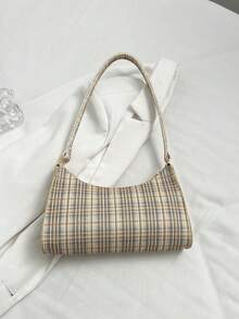 Fashionable & Versatile Minimalist Plaid Casual Shoulder Bag - Beige - View 5