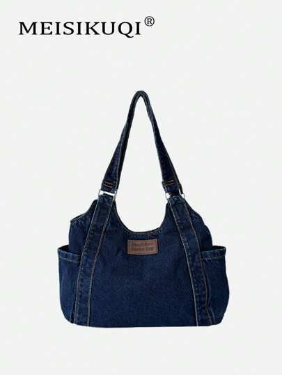 2025 New Arrival Small Batch Washed Canvas Underarm Bag With Dual Side Pockets, Fits Keys, Lipstick, Suitable For Commuting, Shopping, Dating, Casual Daily Use With Relaxed Fit