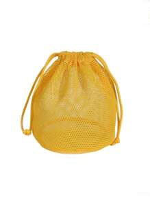 1pc Drawstring Mesh Makeup Bag, Convenient Breathable Travel Toiletry Pouch, Draining Wash Bag
