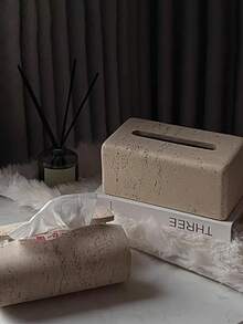 1pc Resin Modern Tissue Box Holder, 8.66" X 4.72" Rectangular Faux Stone Art Design Tissue Box, Suitable For Home & Bathroom Decor, Bedroom & Living Room Tabletop Storage, Office Home Decor - Multicolor - View 3