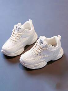 Nuevos niños antideslizante zapatillas de deporte de suela gruesa, la moda de encaje de cabeza redonda de los niños pops zapatos de suela gruesa, adecuado para los viajes diarios, deportes, parques de atracciones, la escuela - Blanco - Ver 5