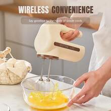 1pc Rechargeable Electric Hand Mixer - Wireless Electric Whisk, 5-Speed Control, 304 Stainless Steel Whisk Attachment, Easy Baking, Whipping Cream And Cake Mixing - Multicolor - View 5