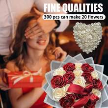 300 Stücke vorgefertigte Satinband-Rosenblätter für selbstgemachte Ewige Rosen, DIY Blumensträuße für immer, Blumen Satinblütenblätter für Hochzeit, Jahrestag, Geburtstag, Muttertag - Milchig weiß - Übersicht 5