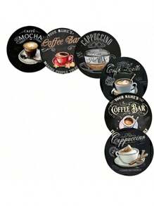 6 piezas Posavasos de madera con estampado de café - Protectores de mesa impresos de colores - Accesorios de cocina antideslizantes - Decoración del hogar - Suministros para fiestas temáticas - Regalos de inauguración de casa/Acción de Gracias para agregar un ambiente acogedor