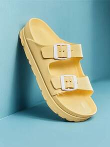 Women's Thick Sole Double Strap Slide Sandals, Platform And Breathable - Yellow - View 4