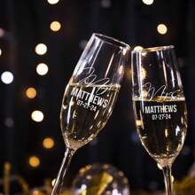 (Set Of 2) Personalized Champagne Flutes For Weddings, Engagements, And Anniversaries - Elegant UV Printed Mr. And Mrs. Toasting Glasses Set - Customizable Shapes, Styles, And Colors - Perfect Gift For Newlyweds, Bridal Showers, And Romantic Celebrations - Unique Keepsake For Toasting Love And Happiness - Ideal For Wedding Receptions, Engagement Parties, And Special Occasions - Celebrate Your Love Story With Style!