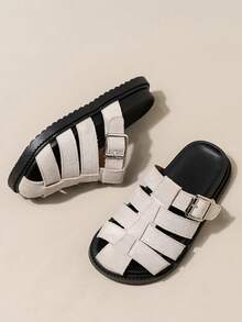 Woven Slip-On Mule Sandals For Girl, New Flat Flip Flop Roman Slippers For Summer - Beige - View 3