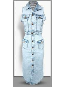 VESTIDO LARGO DE MEZCLILLA - Lavado ligero - Ver 2