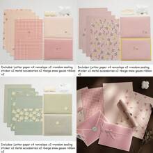 Carta da lettere con buste, carta da lettere floreale, carta da lettere vintage floreale con stickers e nastri in chiffon, 4 fogli con 2 buste, per il ritorno a scuola