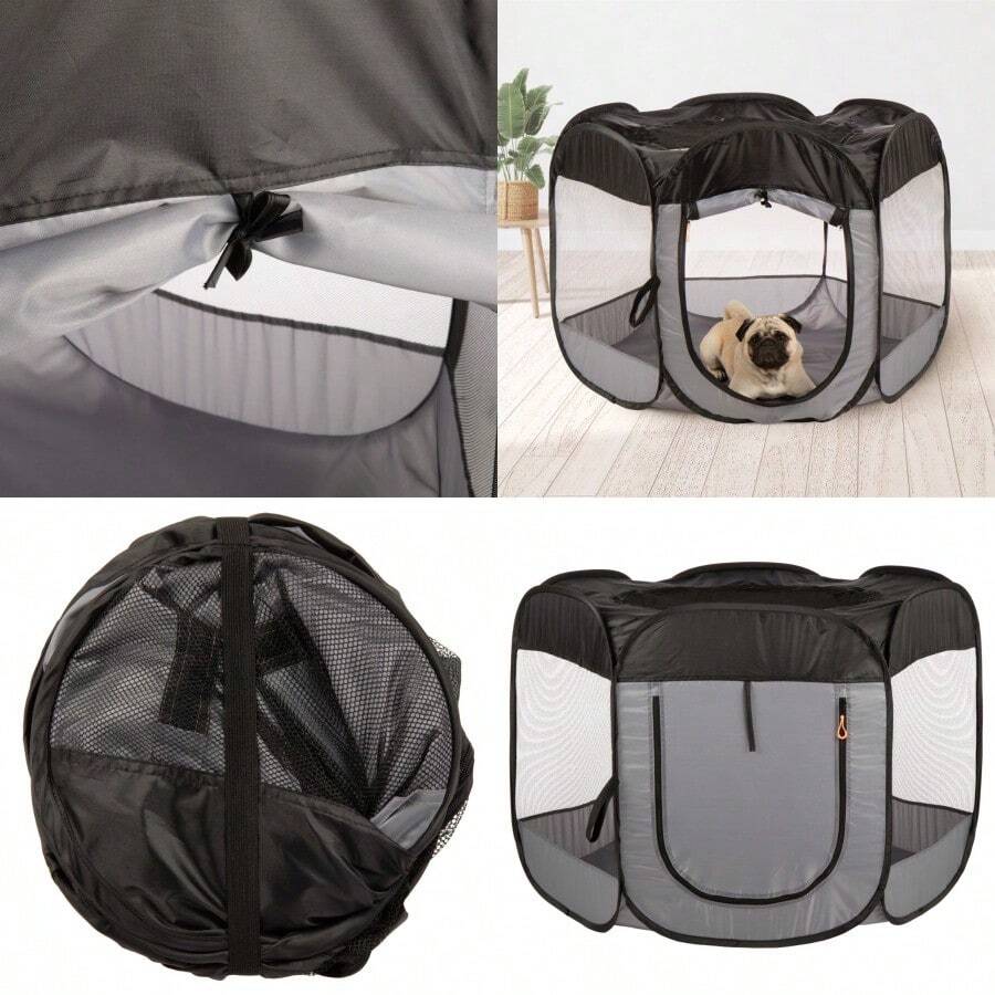 Productos para mascotas Parque de juegos portátil mediano de malla para perros y gatos, negro - espliego - Ver 1