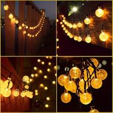 Solar-Powered Crystal Globe String Lights - 20/30/50/100/200 LED, 16.4/22.9/39.3ft Outdoor Decor For Halloween, Christmas, Thanksgiving, Weddings & Garden Parties - Warm White, Colorful & Single White Options, IP44 Waterproof