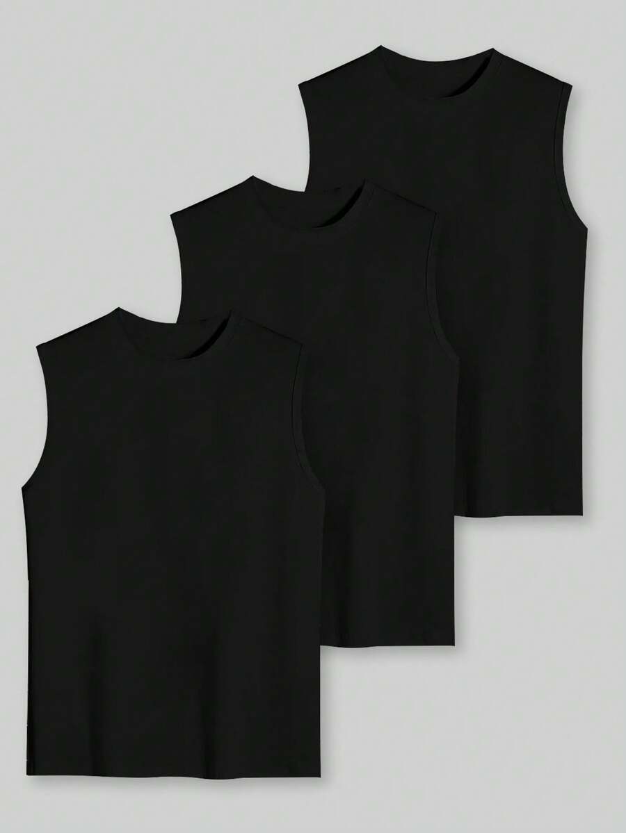Traje informal de talla grande para hombre 1XL-6XL, conjunto de 3 piezas con parte superior sin mangas para verano - Negro - Ver 1